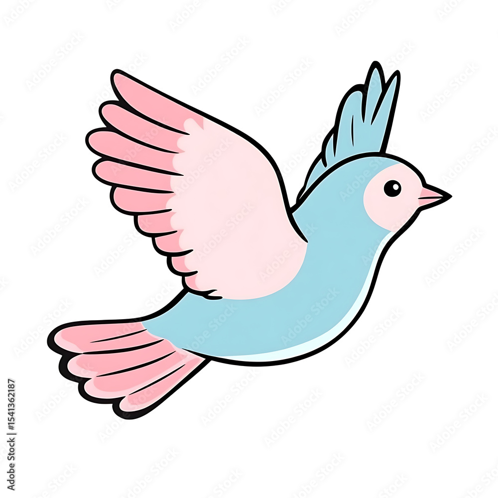 Obraz premium Pastel Pink and Blue Bird in Flight Cute Avian Illustration