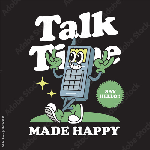 Vector Illustration of Classic Handphone Mascot with Retro Cartoon Mascot Available for Tshirt Design