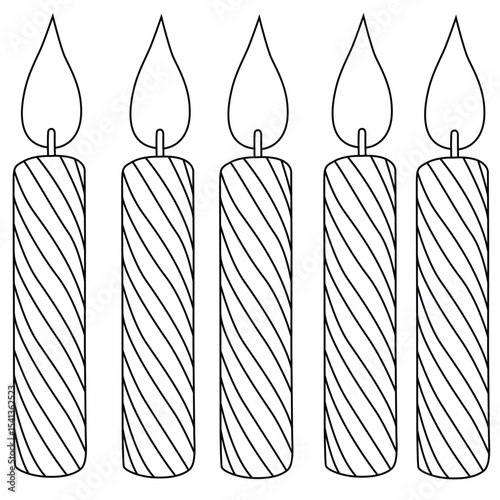 Cute cartoon hand drawn vector Set Birthday Candles outline.