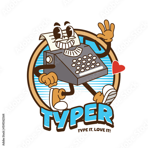 Vector Illustration of Typewriter Mascot with Retro Cartoon Mascot Available for Logo Badge