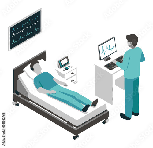 Hospital Scene with Patient and Healthcare Worker in Vector Art Style