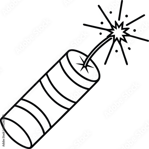 Classic spark firecracker in simple black line drawing