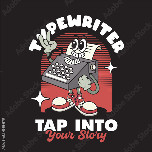 Vector Illustration of Typewriter Mascot with Retro Cartoon Mascot Available for Tshirt Design