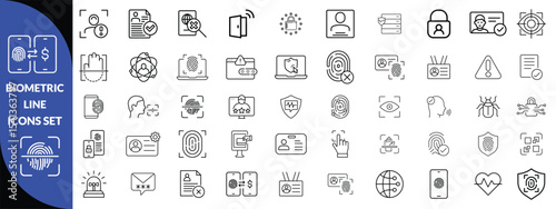 biometric line icons. Identity, acces, passport, id card, verification etc. Editable stroke design 