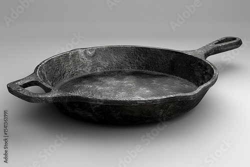 A iron fry pan on white background