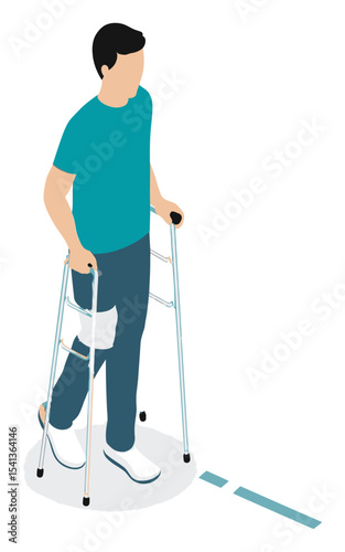 Person Using Crutches for Mobility Assistance in a Vector Illustration