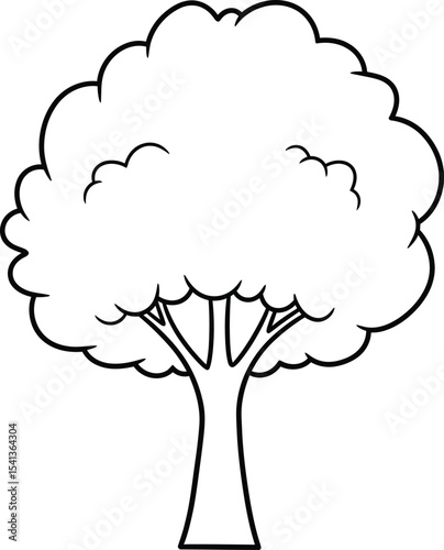 A clean and cheerful black-and-white illustration of a tree with a fluffy canopy and sturdy trunk. This design is perfect for nature-themed projects, educational materials, or any creative endeavor th