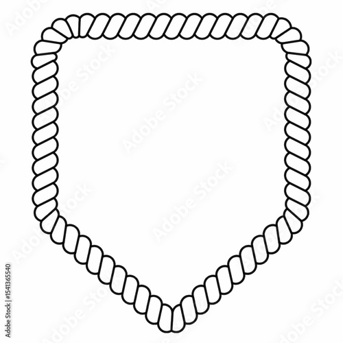 frame of twisted rope border in shield shape, black and white vector outline. Perfect for text,badges, logos, labels, nautical emblems, or marine-themed vintage design elements.