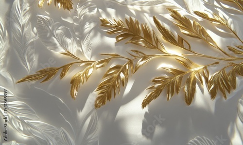 A gray background serves as the backdrop for 3D golden banana leaves, which are accentuated by soft lights and gentle shadows in the image