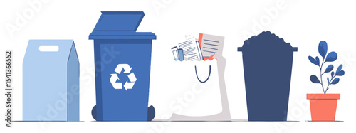 Cartoon Vector Illustration of Waste Management and Recycling Concepts