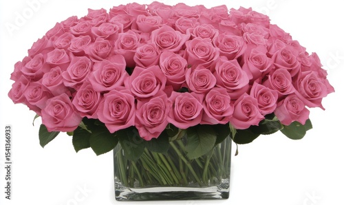 Image of peony roses arranged in a basic glass vase