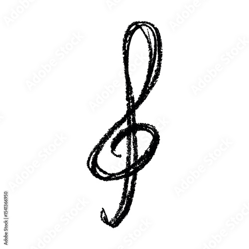 Treble clef doodle. Hand drawn musical symbol. Single element for print, web, design, decor, logo
