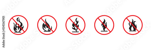 No Fire & Flame Prohibited Sign – Vector Icon Set