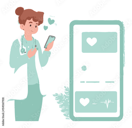Nurse with Smartphone and Health App Illustration for Healthcare Design