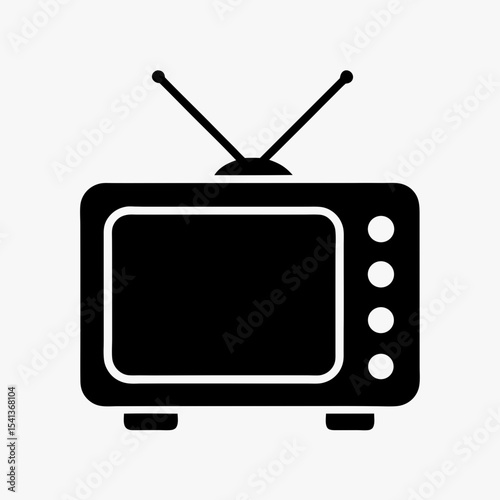 Black vintage retro television icon with antenna isolated on white background
