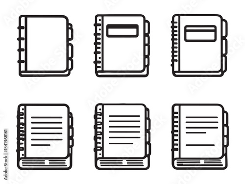 set of 6 psc different type of  Logbook clear vision simple dark black line art on white (2).eps