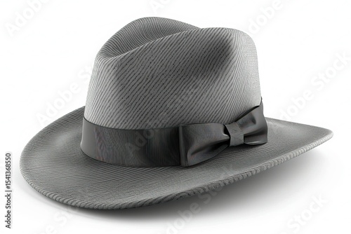 A gray hat black ribbon on white background