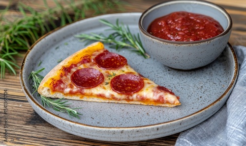 Image of a quarter slice of American Pizza Detroit Style, topped with Mozarella Cheese and pepperoni