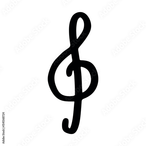 Treble clef doodle. Hand drawn musical symbol. Single element for print, web, design, decor, logo