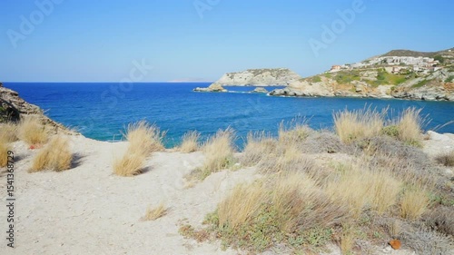 Breathtaking landscape of coast of Mediterranean sea with mountains - Crete, Greece. Beautiful, clear, blue sky and water.