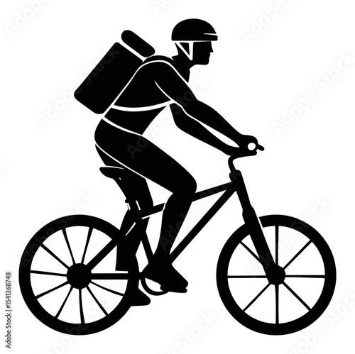 Abstract Illustration of a Cyclist in Motion with Backpack on a Bicycle