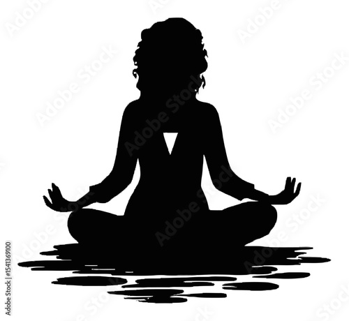 Abstract Hand Drawn Silhouette of a Meditating Woman in Yoga Pose