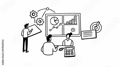 Business meeting with data analysis and strategy presentation in a collaborative environment setting