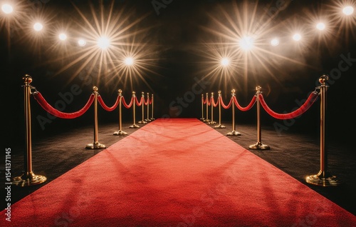 Elegant Red Carpet Arrival with Spotlights and Velvet Ropes