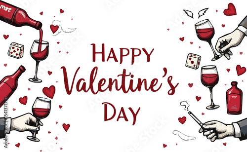 Horizontal banner with a romantic theme, Happy Valentine's Day