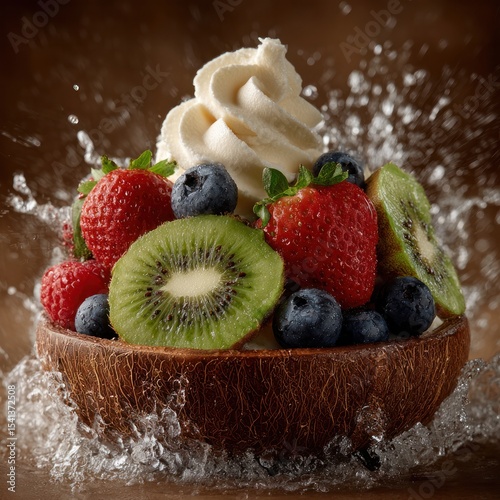 Refreshing fruit splash kitchen counter food photography bright close-up healthy dessert delight