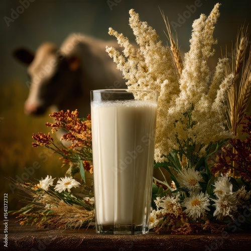 Fresh milk production farmyard beverage showcase rural setting natural light dairy farming concept