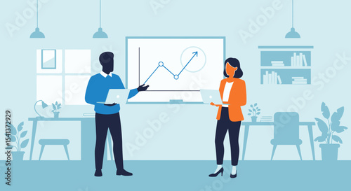 Business Colleagues Presenting Growth Chart in Modern Office