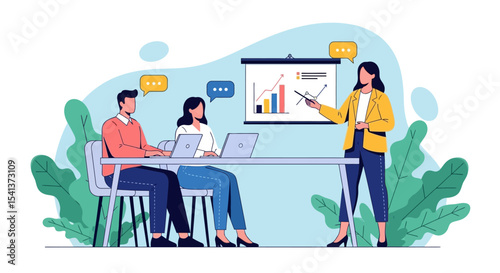 Business Presentation to Colleagues with Graphs and Discussion