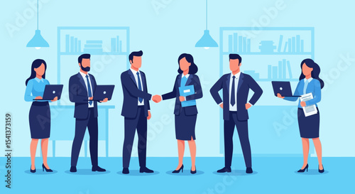 Business Professionals in Formal Attire, Handshake, Office Setting