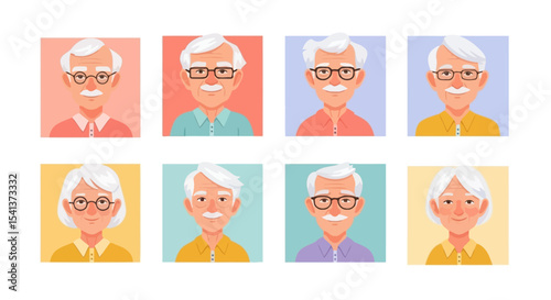 Cartoon Portraits of Elderly People with Glasses and Shirts