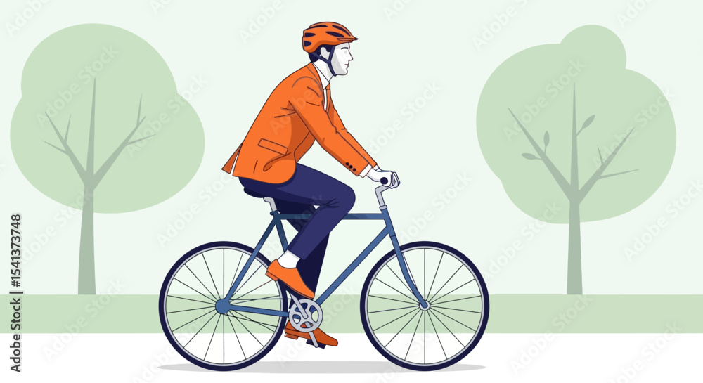 Fototapeta premium Stylish Man in Orange Jacket Riding Bicycle in Park