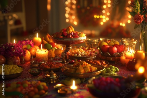People celebrating the festival with joyful dance and heartfelt prayers to the divine, surrounded by vibrant colors and cultural rhythms
