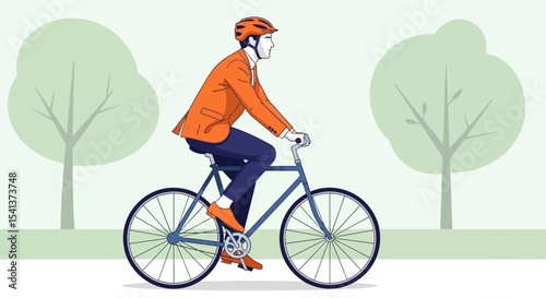 Stylish Man in Orange Jacket Riding Bicycle in Park