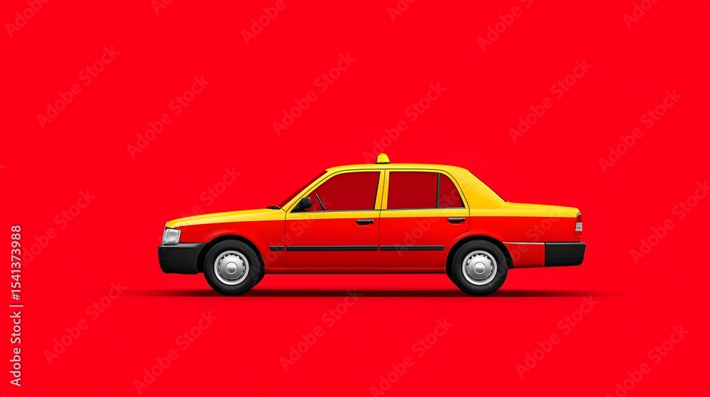 Obraz premium Minimalist pop art of a bright red taxi car.