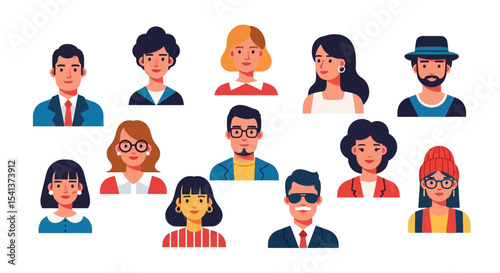 Collection of diverse cartoon avatars in various outfits and hairstyles.