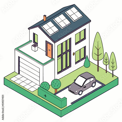 Vector isometric house and city buildings, a real estate design illustration set with residential street architecture models