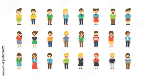 Collection of Flat Design Cartoon People in Various Outfits