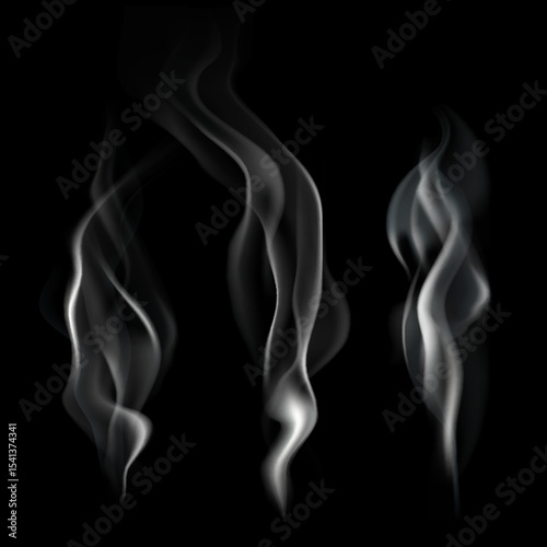 Abstract smoke patterns in motion create a smooth, curving design against a black background with hints of color and light