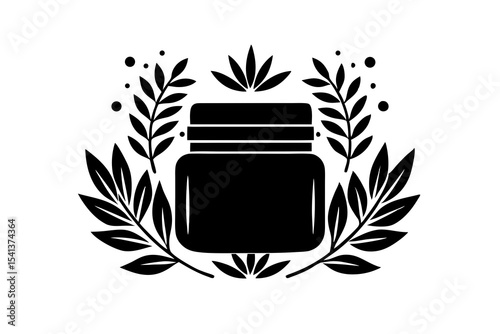Flat Design Facial Cream Jar with Botanical Elements – Organic Skincare Product Illustration
