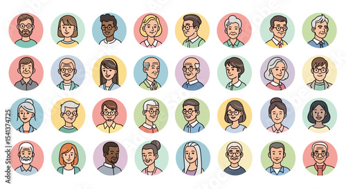 Diverse Cartoon People Avatars in Colorful Circles, Vector Illustration