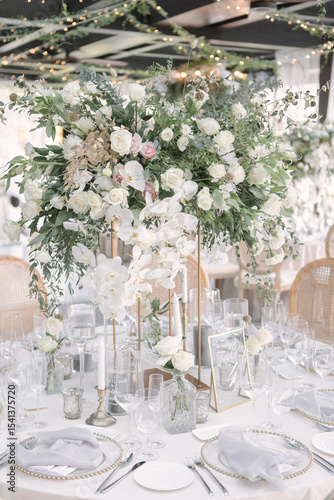 lovely Table setting for magnificent composition from flowers at a wedding