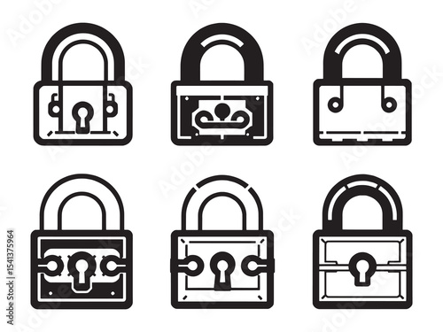 set of 6 psc different type of Chain lock clear vision simple dark black line art on white (3).eps