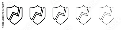 Broken shield icon for mobile concept and web design.
