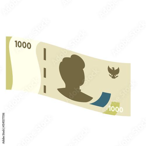 Flat illustration of a 1000 rupiah Indonesian banknote featuring a portrait and national emblem. Simple, modern design, perfect for financial or economic topics.