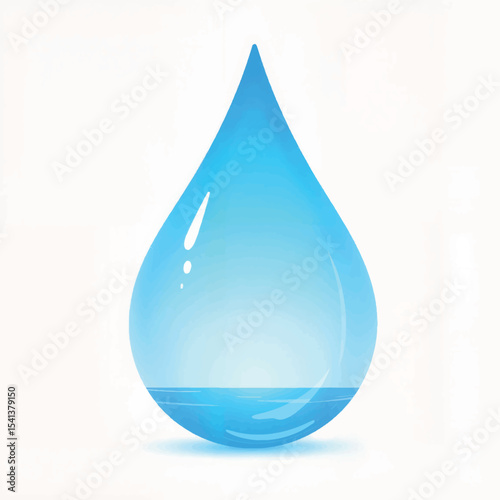 Blue water drop reflecting sky, symbolizing purity and freshness